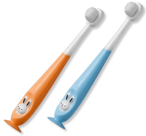 KEQAR 2 cepillos dentales para bebés y niños con cerdas suaves y antideslizantes para niños de 1 a 12 años.