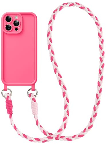 Coiwxmoi Cover per iPhone 15 Pro Max con Cordino, Custodia Doux Silicone con Regolabile Collana Ultra Sottile Antiurto AntiGraffio Protettiva Case con Laccio Tracolla per iPhone 15 Pro Max 6,7, Rosa