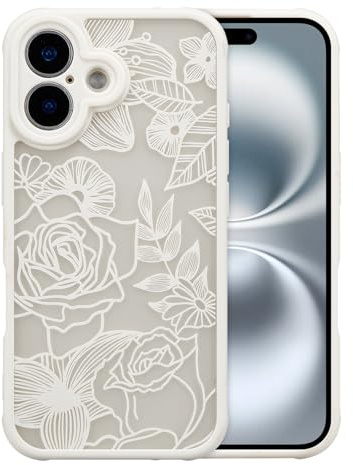 XIZYO Niedlich Rose Blume Hülle für iPhone 17 6,3 Zoll, Weiß | Ästhetisch Rose Floral Muster, Luxus Vintage Mädchen Stil, Schlanke Dünne, Matt Transluzent Gestaltung, Stoßfest Anti-Gelb