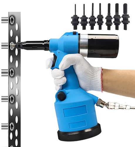 Pneumatic Rivet Nut Gun Set - Air Nut Insert Installation Tool, Adjustable Riveting Stroke 7mm, 2000rpm Speed, M3-M12 Gun Head for Construction Machinery