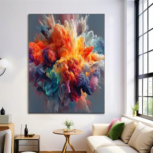 Moderne Bilder Wohnzimmer Poster 70x100cm Hochformat, Abstrakt Explosion Wolken Bunt Leinwand Bilder Deko, Wandbilder für Wohnzimmer Schlafzimmer Ohne Rahmen