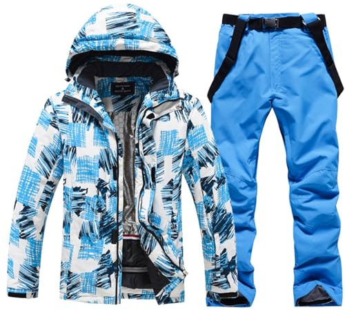 Skianzug für Herren und Damen, Winter, warm, dick, Ski-Set, Unisex, mit Softshelljacke und wasserdichter Hose, Schneeanzug, Snowboard, Kleidung, wasserdicht, Winter-Set, 2-teilig, #02 blau, X-Large