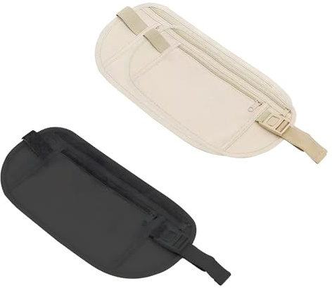 2 Stück Verdeckten Geldgürteln, Flache Bauchtasche Reisebrieftasche Bauchtasche Diebstahlsicher Sport Gürteltasche Verstellbarer Gürtel Reisetasche für Damen Herren für Handy Reisepass Bargeld