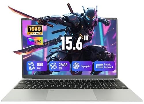 unbholkk Ordinateur Portable 15,6 Pouces, 8 Go RAM 256 Go SSD Celeron N95 (Jusqu'à 3,4 GHz) Grande Autonomie Écran 180° Flip, PC Portable Win11 Empreinte Digitale, Laptop USB3.0 HDMI Bureau Étudiant