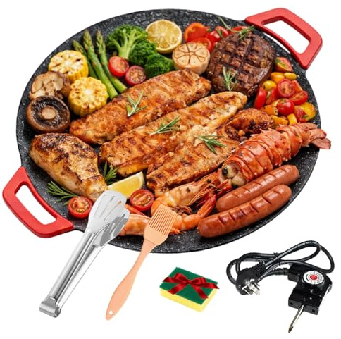 Indoor Smokeless Electric Griddle, Multi-functional Nonstick Electric Griddle Adjustable Temp, 12/14/16in Portable Round Tabletop for Indoor Use, Cooking for Steaks, Pancakes, And BBQ (16inch)