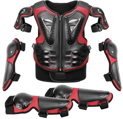 Kinder Brustpanzer Set – Verstellbare Motocross Schutzausrüstung mit Rückenprotektor, Knieschützer & Ellenbogenschützer für MTB, BMX, Dirt Bike, Skaten, Scooter