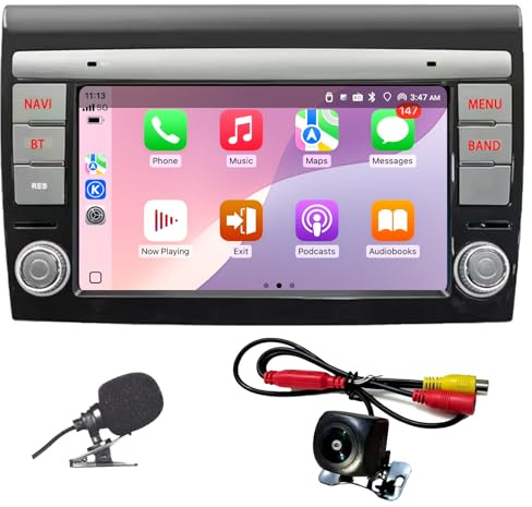 Autoradio 7 Touch per Fiat Bravo 2007-2014, Wireless CarPlay Android Auto, DSP BU32107 4x98W, Bluetooth 5.0 FM AM RDS, Telecamera Retromarcia AHD Inclusa, Compatibile Canbus Comandi Volante Originale