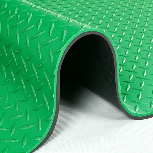Stark Noppenmatte Gummimatte rutschfest, Gummiläufer Meterware Industrie und Handel, PVC Gummibodenbelag Rollen zum Schutz Bodenbelag Garagen- und Werkstatt Boden(Green 1.5mm,W 1.2 x L 1 M)