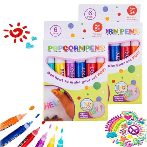 Leyof DIY Popcorn Pens,Stylos à Pop-Corn GonfléS Magiques 3d,Stylos à Dessin à Bulles,Pour Cartes De VœUx, D'Anniversaire Et NoëL,Cartes DéCoratives Et Dessins (2 boîtes)