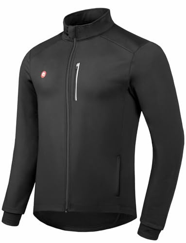 Przewalski Fahrradjacke Herren Winter Softshell Winddicht Reflektierend | Fleece-Innenfutter, wasserabweisend, atmungsaktiv, 2 Rückentaschen, Brusttasche, Softshell Windbreaker, Rad Laufen