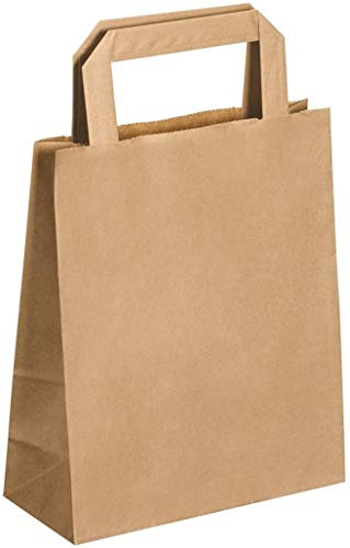 Petits Sacs Papier kraft écru avec poignée 6 litres largeur 22 cm, hauteur 28 cm, soufflet 10- sac cabas à anse plate solide, résistant papier 70g non imprimé ref UGSE06PP1F