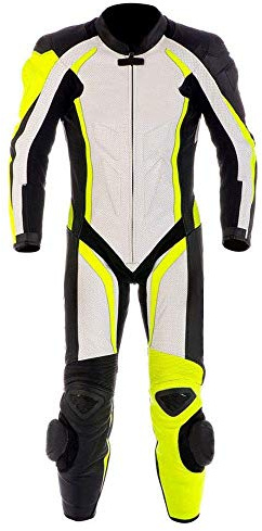 MATAGEAR Motorcycle New Yellow/White One piece Leather Track Racing Suit CE Approved Protection (XL)