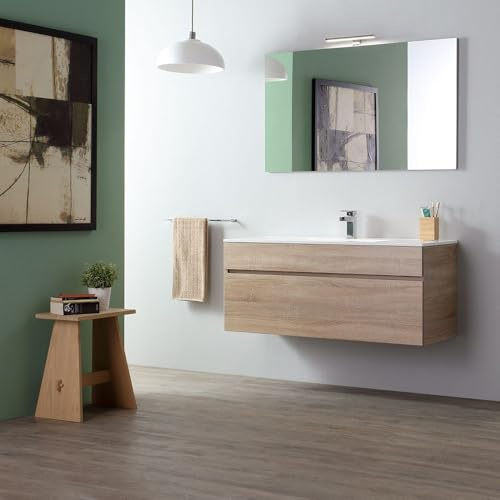 Kiamami Valentina Mobile Bagno Sospeso 120 cm Rovere con Lavabo e Specchio | 1 cassetto soft close, lavabo ceramica, specchio 120x60 cm, finitura rovere Well, stile moderno
