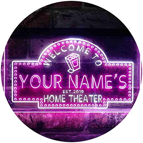 ADVPRO Personalized Your Name Est Year Theme Home Theater Cinema Dual Color LED Barlicht Neonlicht Lichtwerbung Neon Sign Weiß & Violett 300 x 210mm st6s32-ph2-tm-wp