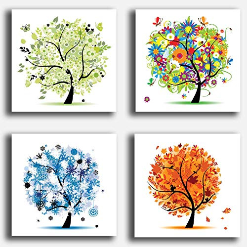 Quadri Moderni 4 pz. Albero della vita 4 stagioni Klimt Style Stampa Tela CANVAS Arredamento Arte XXL Arredo soggiorno salotto camera da letto cucina ufficio bagno bar ristorante (4 pezzi 40x40 cm)