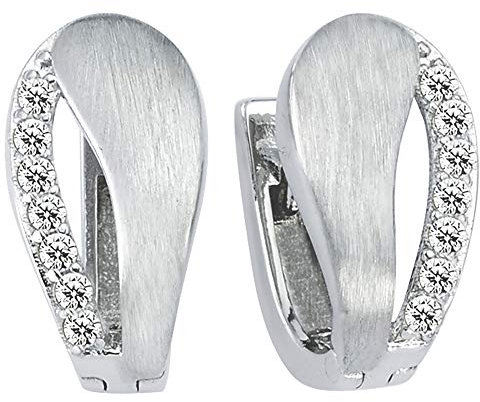 Vinani Damen Ohrringe 925 Silber - Klapp-Creolen mattiert Zirkonia weiß - 925 Sterling Silber für Frauen - 2CZR
