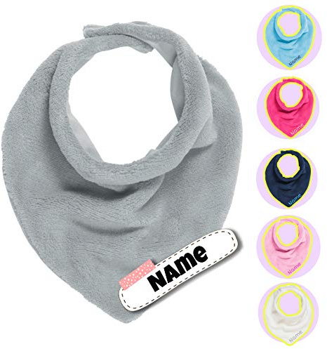Kinder Halstuch | Baby Dreieckstuch | bestickt mit Namen | personalisiert | warm und flauschig | Wunschname (Grau)