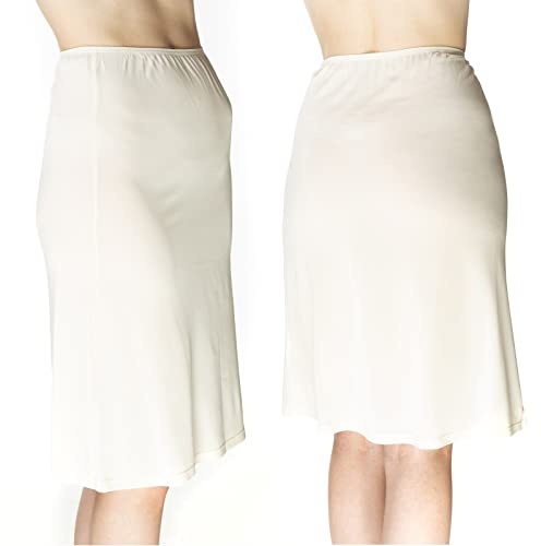 Falda de Mujer - en Seda Viscosa - Agradable y no irritante Invisible Debajo de un Vestido Largo - Pijama Corto de Mujer - Pijama Sexy de Mujer (52, Crudo)