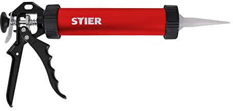 STIER Alu Kartuschenpresse für Beutelware 220mm, Kartuschenpistole, für Dicht- und Klebstoffkartuschen, Handbetrieb, Kartuschenspritze für professionelle Anwendung