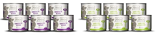MjAMjAM - Premium Nassfutter für Hunde - schmackhafter Truthahn an leckeren Möhrchen (6 x 200 g) & Premium Nassfutter für Hunde - leckeres Rind an gekochten Kartoffeln mit knackigen Erbsen (6 x 200 g)