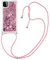 IMIRST Lanyard Phone Case for Samsung A22 5G, Bling Glitter Quicksand Liquid Sparkle Silicone TPU Case Cover With Crossbody Necklace Cord Strap for Samsung Galaxy A22 5G. LP Love Rose