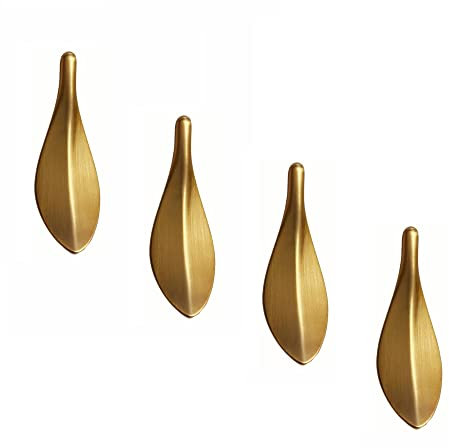 Siyecioa 4 Stück Möbelgriffe Schrankgriffe Küche Schrank Stangengriffe Zinklegierung Türgriffe Golden Blattform Doppellochabstand 32mm