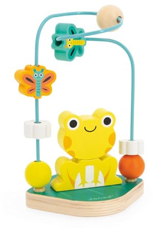 Janod - Frosch-Motorikschleife Tropik - Entwicklungsspielzeug aus Holz - Schleife und Stapelfigur - Lernspielzeug Feinmotorik - FSC-zertifiziert - Wasserfarbe - Ab 1 Jahr, J08275