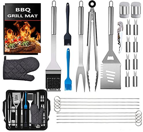 BBQ Tools Set, 28PCS Heavy Duty Extra Thick Stainless Steel Grill Barbecue Accessories with Portable Bag for Outdoor BBQ, Gift for Man Woman