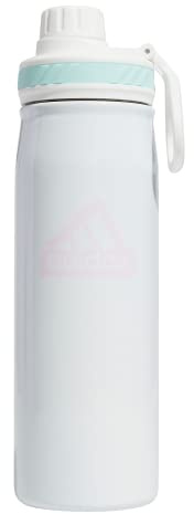 adidas 20 oz Stainless Steel Water Bottle, Insulated Double-Walled 18/8 Metal, Men, Women, Girls and Boys, White/Orchid Fusion Purple/Semi Flash Aqua Blue, 20 Ounces