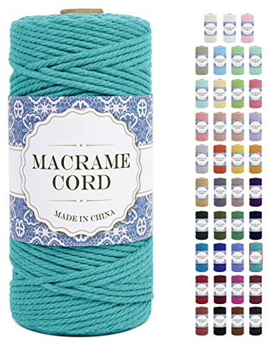 Uiopa Corde Macramé 3mm x 100m Ficelle Naturel Cordon Coton Fil Macramé 3mm Cordelette pour Suspension Murale Tressée de Plante Rideau Bricolage Décoration Intérieure Boho (Paon Bleu)