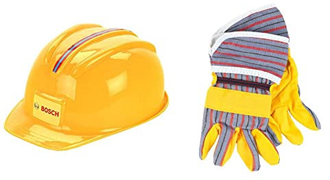 Theo Klein 8127 Bosch Handwerkerhelm | Der Spielzeughelm im Handwerker-Look | Größenverstellbar & 8120 Bosch Arbeitshandschuhe | Hochwertige Handschuhe in Einheitsgröße