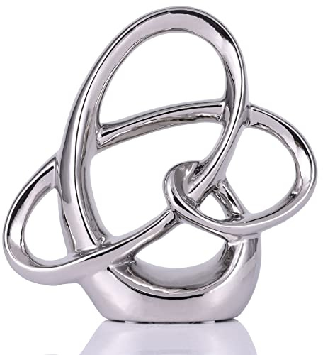 QIANLING Escultura Moderna de Cerámica con Decoración en Plata - Acento Abstracto para el Hogar y Figura de Mesa para Salón, Dormitorio, Baño, Oficina, Estante, Repisa - Decoración para Boda, Comedor