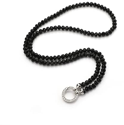 AKKi jewelry Vario kette für Anhänger kettenanhänger strass Crystall Perlen Damen Frauen Schmuck glass glitzer runder karabiner Strass Clip Verschluss Perlenkette 8mm 80cm Schwarz