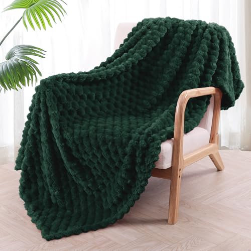 Exclusivo Mezcla Kuscheldecke Fleece Decke, Flauschige Sofadecke 130 x 170 cm, Jacquard-Überwurfdecke Wohndecke Tagesdecke, Warm und Leicht für Ganzjahreszeit, Dunkelgrün