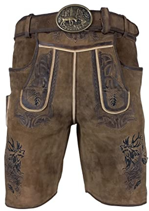 Alpenlife Kurze Herren Lederhose aus Hirsch Leder, Caesar Dunkelbraun (as3, Numeric, Numeric_50, Regular, Regular, Dunkelbraun)