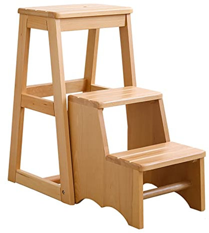 3-Stufen-Hocker aus Holz, Klappleiter, Heim-Trittleiter, Treppenstuhl, Bibliothek, Kletterleiter, Bücherregal, Blumenregal, kleine Fußhocker – 150 kg