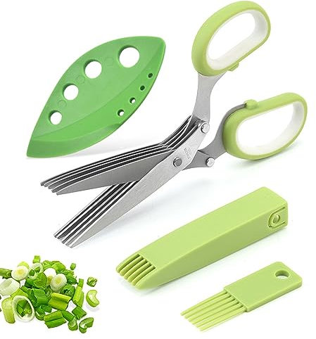 Tijeras para Hierbas,Tijera para Hierbas 5 Cuchillas,Tijeras Multifuncionales,Tijeras de Hierbas Aromáticas con 5 Cuchillas,Tijera Cocina para Cortar Hierbas,para Hierbas,Cebollino,Perejil,Verduras