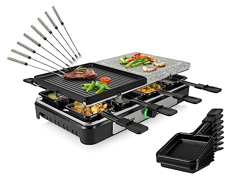 RACLETTE Stein-& Grillplatte wendbar, Tischgrill für 8 Personen, 1400 Watt