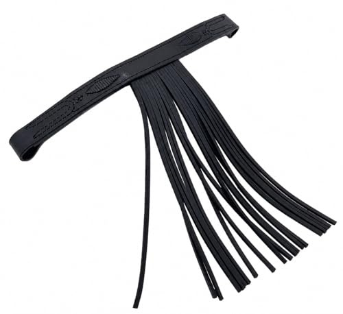 Tysons Breeches Leder Stirnband für Trense Paolo spanisch Stirnriemen Schwarz Fransen Frotalera Pony VB WB Leder Fransenstirnband gerade Leder Lederstirnband (Pony 37 cm)