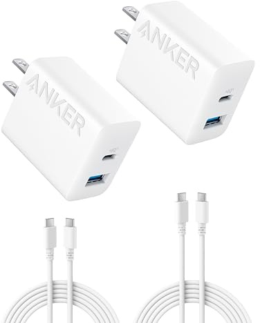 Anker iPhone 17/16 Charger, 2-Pack 20W Fast USB C Charger Block, for iPhone 17/16/16 Pro Max/15 Series/iPad Pro and More (2 Pack & 2 Cable) (White)