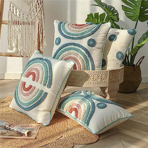 RAJEGAR Gewebter Kissenbezug für Sofa, Stuhl, 30 x 50 cm, Jacquard, Plissee, für Wohnzimmer, Pflanzen, Motiv Blumen, Regenbogen, 45 x 45 cm, Weiß