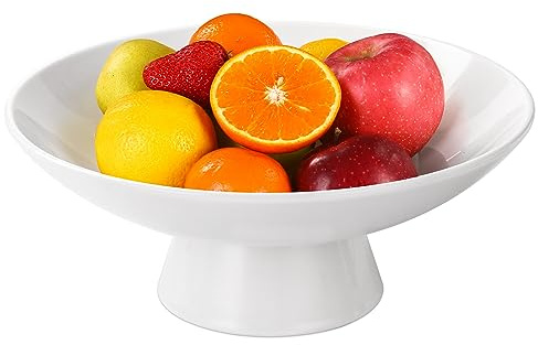 AKICTE Frutero de cerámica, cuenco de frutas blanco de 10 pulgadas para encimera de cocina, cuenco de pedestal blanco para decoración, cuenco de frutas decorativo para cocina y decoración del hogar