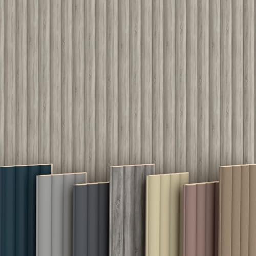 WAVE Lamellen 2,75m HEXIM - MDF Holz Lamellenwand Wandpaneele Lamellenverkleidung Wandverkleidung Lamellenpaneele Holzpaneele Natur (8 Paneele & Zubehör, Wave Standard Sonoma Oak)