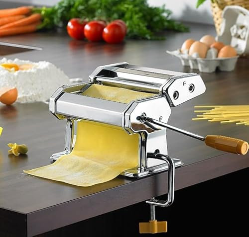 Machines à Pâtes Manuelles, Laminoir à Pâtes en Acier Inoxydable, Épaisseur Réglable Pasta Maker Manuel pour Spaghettis/Lasagnes/Ravioles (B)