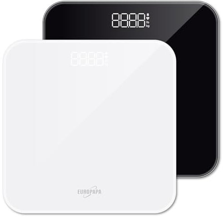 EUROPAPA® 2xPersonenwaage, Körperwaage mit Klare LED-Anzeige und Step-On, 180kg/400LB Digitale Waage Personen für Gewicht und BMI (Schwarz-Weiß)