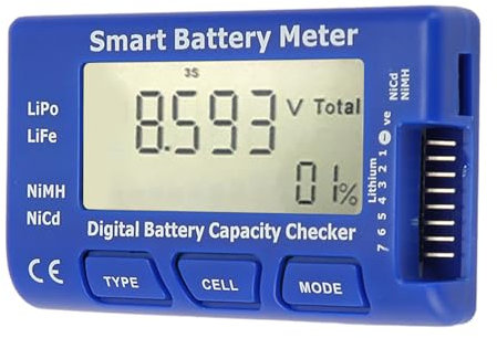 5-in-1-Batteriemessgerät mit LCD-Display, Multifunktionaler Digitaler Batterieprüfer für Lithium-, Lithium-Eisen-, Lithium-Ionen-, NiMH- und NiCad-Akkus