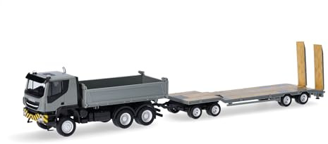 Herpa modello di camion Iveco Trakker 6x6 Kipper-LKW mit TU4-Anhänger, grau/gelb, in scala 1:87, pezzo da collezione, modello tedesco, statuetta plastica