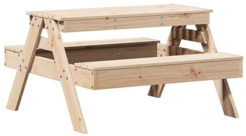 vidaXL Picknicktisch für Kinder, Kindersitzgarnitur mit Latten-Design, Picknickgarnitur für Garten Schule Park, Campingtisch, Massivholz Kiefer