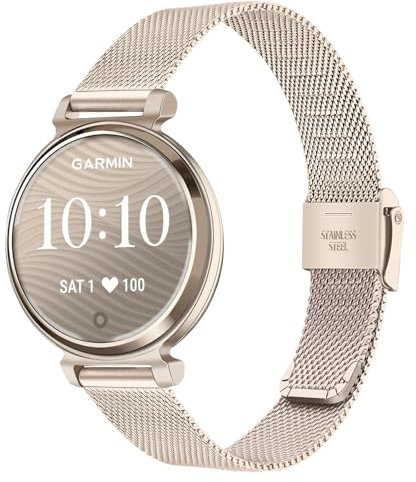 TRUMiRR Frauen Armband Ersatz für Garmin Lily 2 Smart Watch, Mesh Edelstahl Metall Armband Creme Gold Sport Uhrenarmband für Garmin Lily 2 Nur