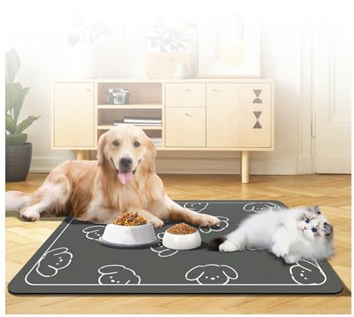 Hundematte für Futter und Wasser, für Futter und Wasser, schnell trocknend, Gummi, leicht zu reinigen und keine Flecken, Hundefuttermatten für unordentliche Trinker, C-40 x 60 cm